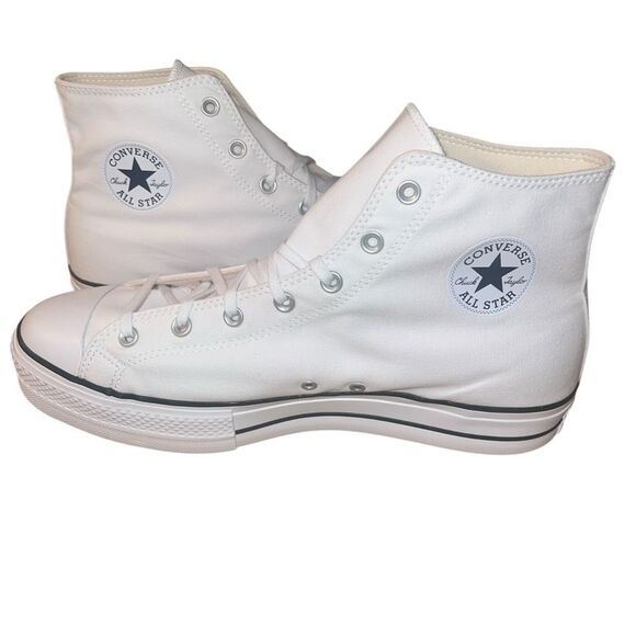 NEW MEN'S CONVERSE CANVAS PLATFORM CHUCK TAYLOR ALL STAR WHITE SNEAKERS Size 13 - Picture 9 of 10
